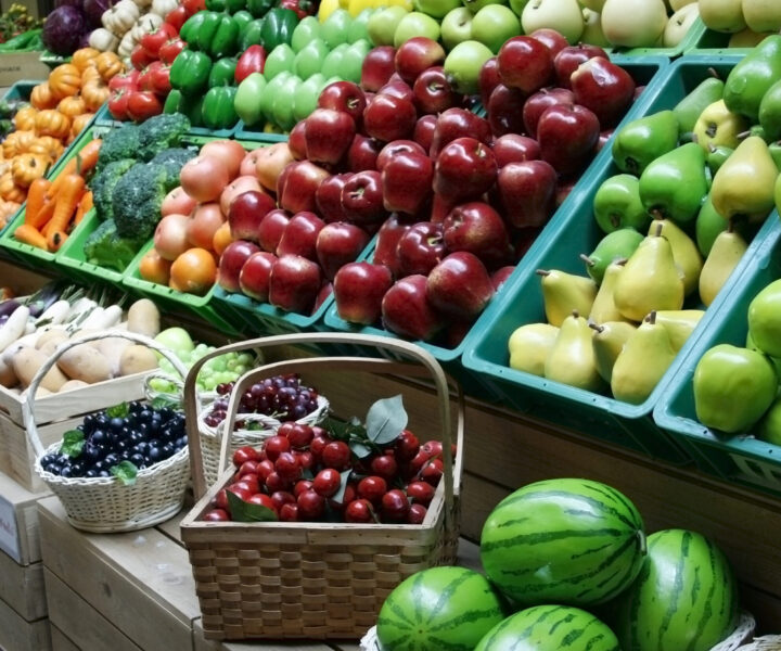 fruit and vegetable stall in the market